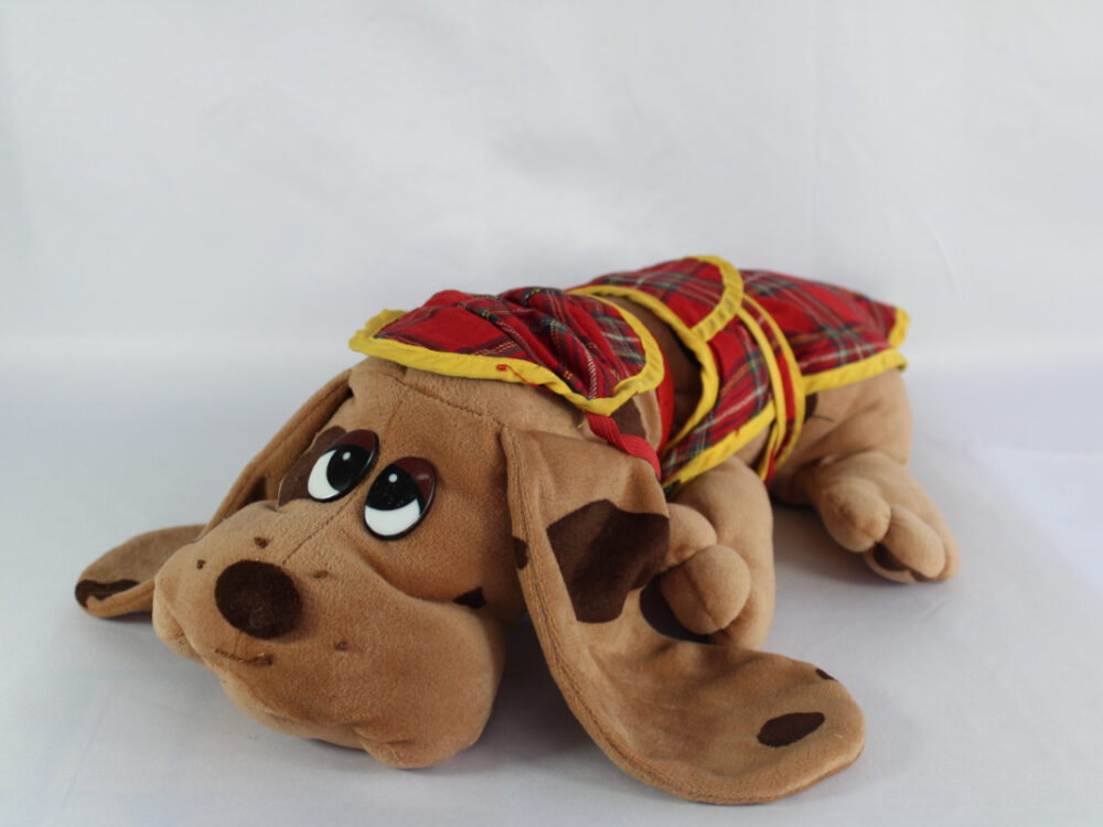 Pound Puppies Classic 80's Brown Puppy with tartan hat and coat Soft Toy