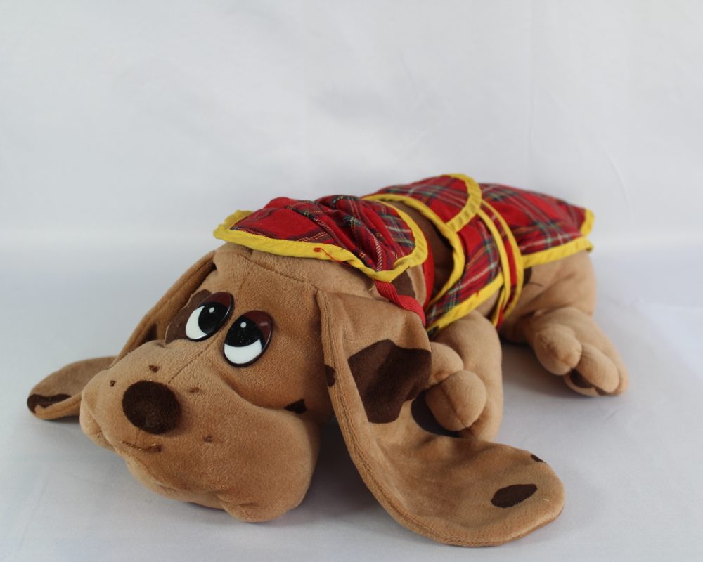 Pound Puppies Classic 80's Brown Puppy with tartan hat and coat Soft Toy
