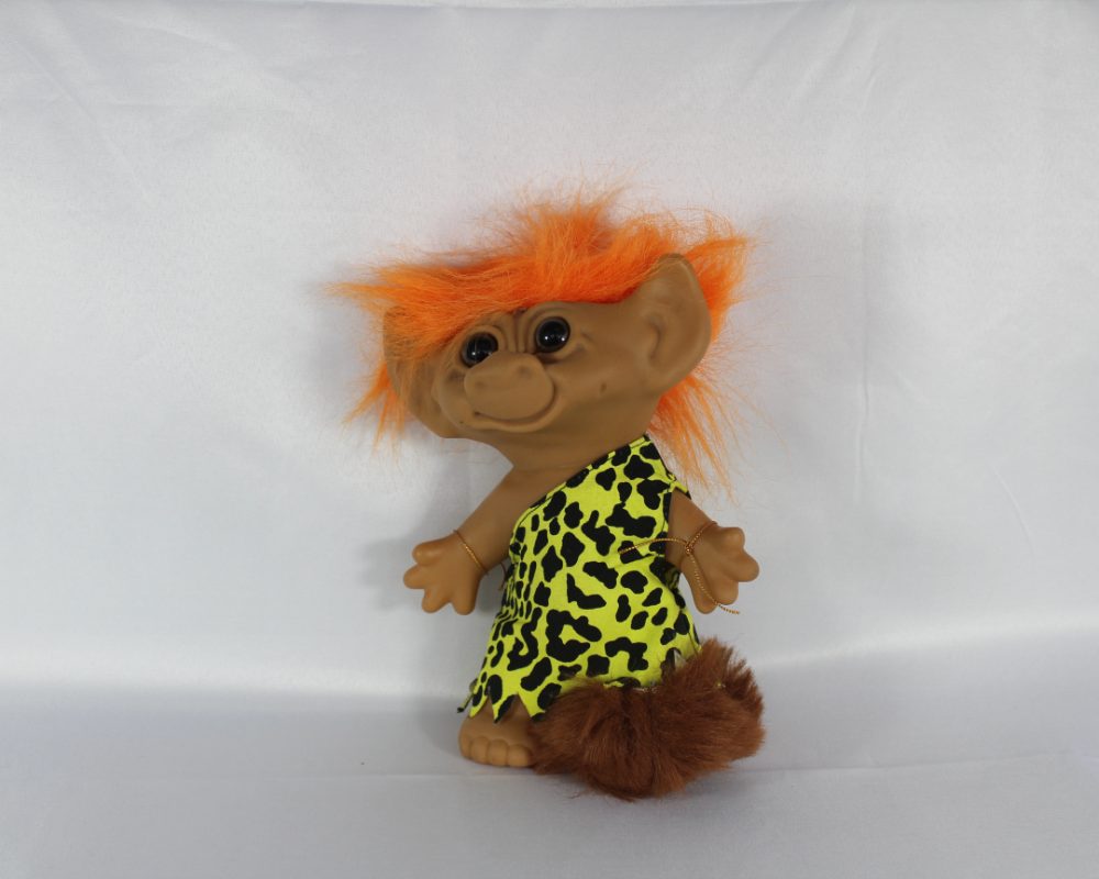 Caveman Troll Doll Toy – 5″ missing a shoe – Orange Hair