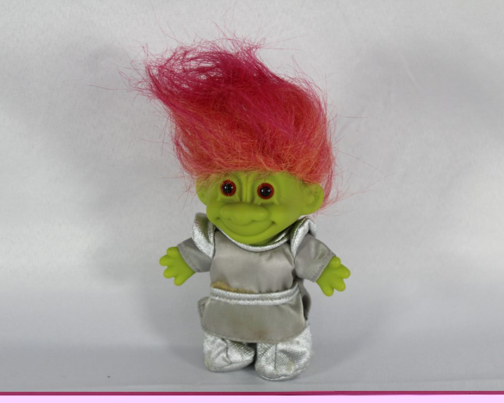 Green Alien Troll Doll Toy – Silver Space Suit – Orange Hair